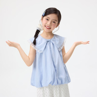 Xiaoyinman children's clothing girls' bow lapel shirt 26 mid-summer big children's bud hem cool and comfortable shirt