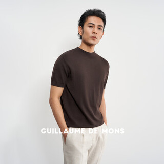 Guillaume de mons wool-cotton blended short-sleeved t-shirt, skin-friendly, breathable, stylish bottoming shirt, spring and summer men's sweater, cocoa brown l