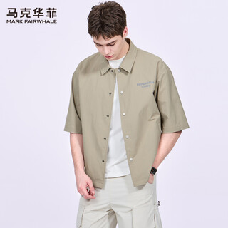 Mark huafei letter print lapel short-sleeved shirt men's 2026 summer new casual loose outer shirt 5128 khaki 701 s (165)