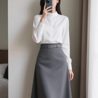 Woodpecker shirt two-piece suit women's spring and autumn new fashion temperament simple skirt commuting light and mature style suit white top single piece s waist 64cm
