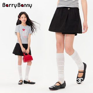 Barry banny girls' a-line pants skirt 2026 spring and summer new children's casual pleated high waist skirt 8025 classic black 150