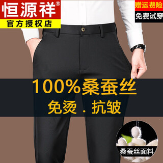 Hengyuanxiang mulberry silk casual pants men's 2026 summer thin business no-iron suit pants loose straight elastic trousers black thick section 30