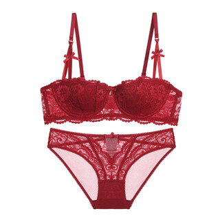 Triumph sexy underwear women's zodiac year red half cup thin small breast push up bra set burgundy set 75b 34