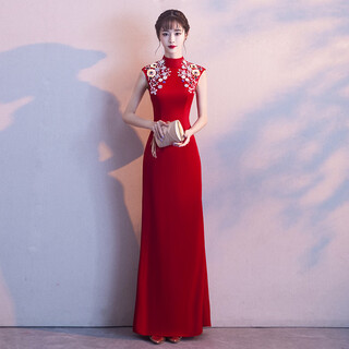 Mofu wine red toast wear 2026 spring and autumn sleeveless wedding bridal dress women's wedding dress morning robe cheongsam burgundy red xs