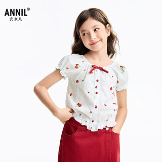Annil children's clothing girls short-sleeved shirt 2026 summer new style white background flower 150