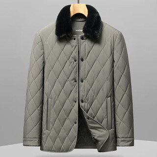 K-boxing men's clothing (k-boxing) mulberry silk cotton coat men's mid-length business fur collar warm casual cotton coat middle-aged men's cotton jacket dad autumn and winter clothing khaki m 170