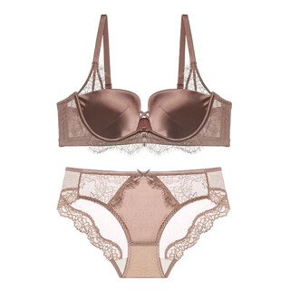 Victoria's secret sexy pure desire push-up underwear women's small breasts show big anti-sagging lace beauty bra set brown set s 65a 65b