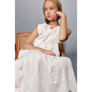 Elle kids children's clothing spliced hollow dress girls summer new french retro style v-neck sleeveless skirt