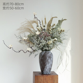 Wabi-sabi style natural dried flower large bouquet flower arrangement ceramic tabletop vase home hotel hotel b&b soft decoration ornaments longzao bird vase set (designer style)