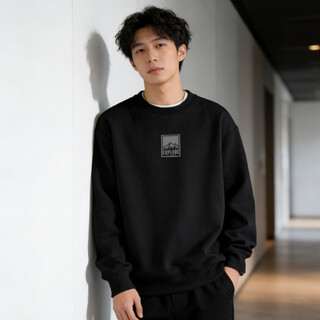 Jeep spirit american heavyweight sweatshirt for men 2026 spring new daily casual loose round neck hooded top jacket for men black l 135-160jin jin equals 0.5 kg