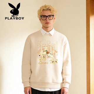 Playboy (playboy) chinese style shan hai jing sweatshirt men's 2026 spring new loose casual top trendy couple jacket apricot 3xl 160-180