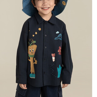 Youyou boys cartoon printed shirt 2026 spring children's soft skin friendly moisture absorbent breathable versatile casual top navy blue 110 cm
