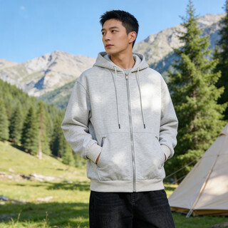 Jeep spirit jeep zipper hooded sweatshirt for men 2026 spring new solid color cardigan sweatshirt for men casual sports jacket for men gray 3xl 160 -180 jin jin is equal to 0.5 kg