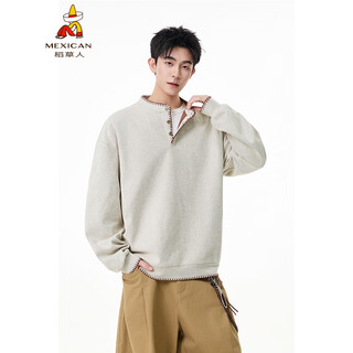 Scarecrow hand-stitched henry collar sweatshirt for men 2026 spring new trendy brand couple loose pullover top, apricot color hw3801 m