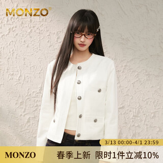 Monzo international high-end brand spring new top-stitched white denim jacket round neck casual jacket top short coat white s