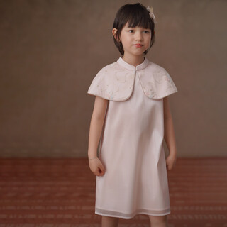 Haqi children's clothing sweet pink girls dress qianjin style shawl mid-length skirt children's new chinese dress skirt 2026 summer pink 110