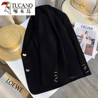 啄木鸟黑色西装外套女2026新款春秋薄正装休闲气质名媛感小个子西服 黑色 S 【85-97斤】