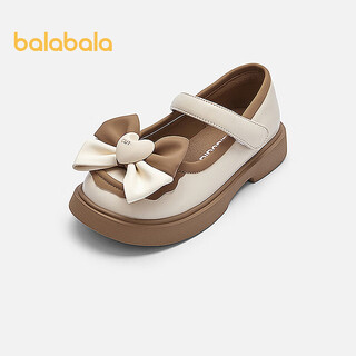Balabala children's shoes, children's casual shoes, girls' spring and autumn fashion contrasting color bow princess shoes, british style leather shoes, off-white 10301 30 (foot length 18.3-18.7/inner length 19.7)
