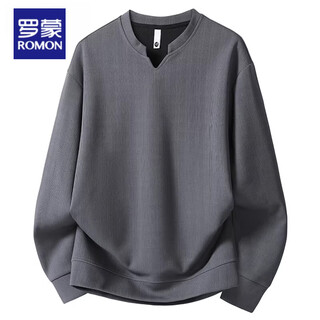 Romon mochao fashion large size sweater men's spring and autumn new loose casual long-sleeved t-shirt fat man slim v-neck tops carbon gray m recommended 95-120 jin jin equals 0.5 kg