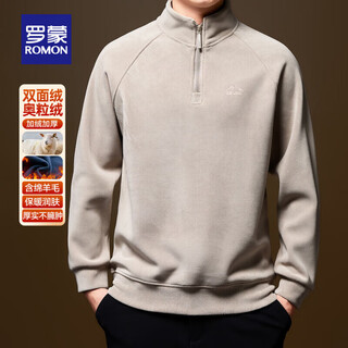 Romon austrian velvet half-high zipper collar sweatshirt for men autumn and winter new business casual double-sided velvet thickened warm top for men beige xl (175)