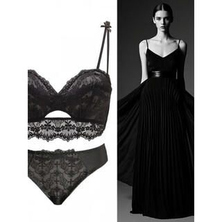 Victoria's secret victoria's secret underwear women's lace bra set beautiful back small breast push up adjustable thin black set 70a x 32=b