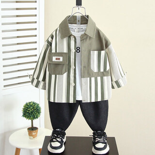 G.duck boys' shirt spring and autumn children's suit long-sleeved striped shirt 2026 new handsome baby spring thin outer green 90 cm