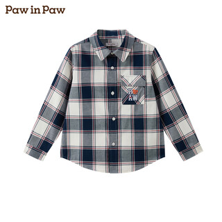 Pawinpaw cartoon bear children's clothing 25th autumn boys' plaid shirt cotton navy 130