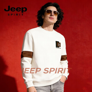 Jeep spirit youth round neck sweatshirt men's autumn and winter 2025 new loose trendy brand pullover spring and autumn long-sleeved bottoming shirt for men white m weight 100-130jin jin is equal to 0.5 kg