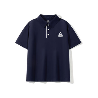 Peak children's dynamic pique contrast color button short sleeve polo navy blue 110