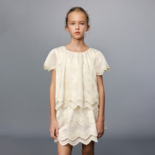 Elle kids children's clothing french satin embroidered shirt girls summer new pastoral style loose casual top