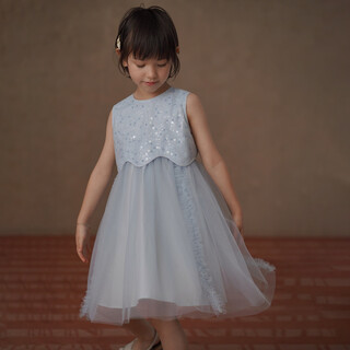 Haqi children's clothing 2026 summer children's tank top sequined fake two-piece gauze skirt girls princess dress baby birthday dress blue 150