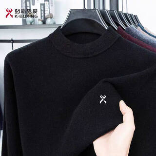 Jinba men's new cardigan sweater men's pullover round neck sweater thickened middle-aged dad's bottoming cashmere sweater black 2xl 180 recommended 150-165 jin jin equals 0.5 kg