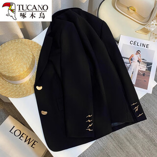 啄木鸟黑色西装外套女2026新款春秋薄正装休闲气质名媛感小个子西服 黑色 S 【85-97斤】