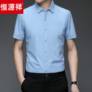 Hengyuanxiang 2026 summer pinstripe popular business shirt men's breathable anti-wrinkle workplace commuting short-sleeved shirt light blue m 170