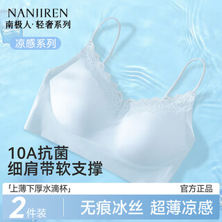 Nanjiren seamless lace underwear women's summer cool ice silk thin bra to close breasts and beautiful back 2026 new women's bra fresh blue ultra-thin cool lace spaghetti straps xl 85abc-80cd about 120-135jin jin is equal to 0.5 kg
