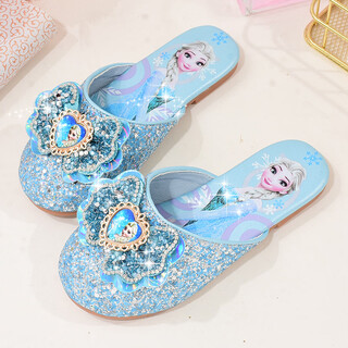 Ukuhpk girls' slippers spring and autumn cute children's princess baotou sandals baby frozen elsa shoes indoor summer blue 31