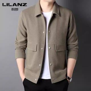 Lilanz spring and autumn lapel work jacket men's waffle solid color knitted jacket light business commuting casual men's top bean green regular style) yy-858 xl