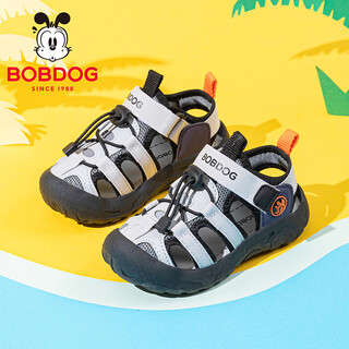 Bobdog children's shoes, medium and large children's baotou beach shoes sandals, summer boys' casual shoes 105562022 light hemp gray/black 27