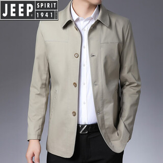 Jeep spirit jeep pure cotton men's windbreaker business casual middle-aged men's short dad loose jacket spring and autumn thin coat light khaki xl 180 (suitable for 150-165 jin jin equals 0.5 kg)