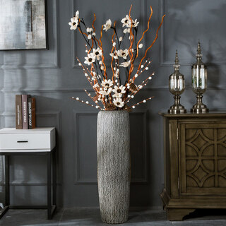 Modern simple light color soft decoration jingdezhen ceramic floor-standing vase living room flower arrangement dried flowers large decorative ornaments vertical brushed 95cm + sunflower set