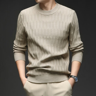 K-boxing men's spring and autumn thin cardigans middle-aged men's casual knitted t-shirts dad's long-sleeved t-shirts bottoming tops t 92462 apricot m 165/105100-120jin jin is equal to 0.5 kg