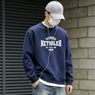 Jeep spirit american heavy velvet sweatshirt men's 2026 spring loose round neck bottoming shirt tops jacket men's blue s