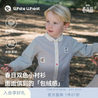 White wheat children's 26 spring new long-sleeved clothes for boys and girls flannel shirt baby embroidered shirt star mist gray 100