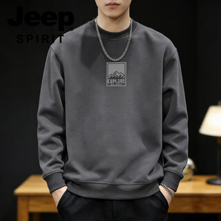 Jeep spirit crew neck sweatshirt men's 2026 spring new loose casual bottoming shirt men's long-sleeved t-shirt tops for men gray s