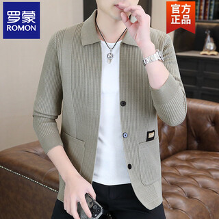 Romon men's 2026 new style trendy high-end knitted jacket casual lapel youth cardigan coat spring and autumn thin clothes 8988 / khaki 2xl (about 138~150jin jin equals 0.5 kg can be worn)