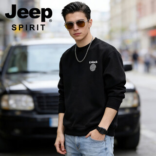 Jeep spirit sweatshirt men's 2026 spring new round neck loose trendy versatile half turtle collar bottoming shirt men's black s
