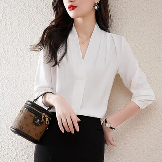 Jioescv camisa con cuello camisa blanca para mujer traje gasa interior ropa formal profesional diseño ligero de lujo de alta gama ropa interior blanca manga larga blanca recomendación m (96-110 jin jin equivale a 0,5 kg)