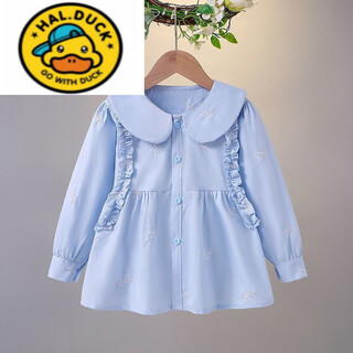 Hal.duck girls' spring and autumn new shirts doll collar bow shirts for baby girls fashionable and versatile tops blue 140