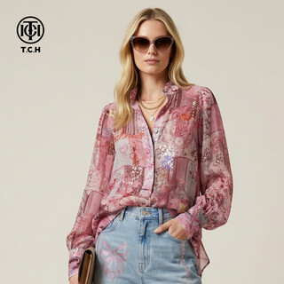 Tch 2026 spring new hot diamond temperament pink long-sleeved women's shirt pink m 85-120jin jin equals 0.5 kg