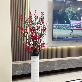 Leaf vein simulated dried flower bouquet artificial flower ornaments floor-standing living room red berry entrance large decorative flower arrangement flower arrangement permanent green leaves red fruit flower bones with bottle